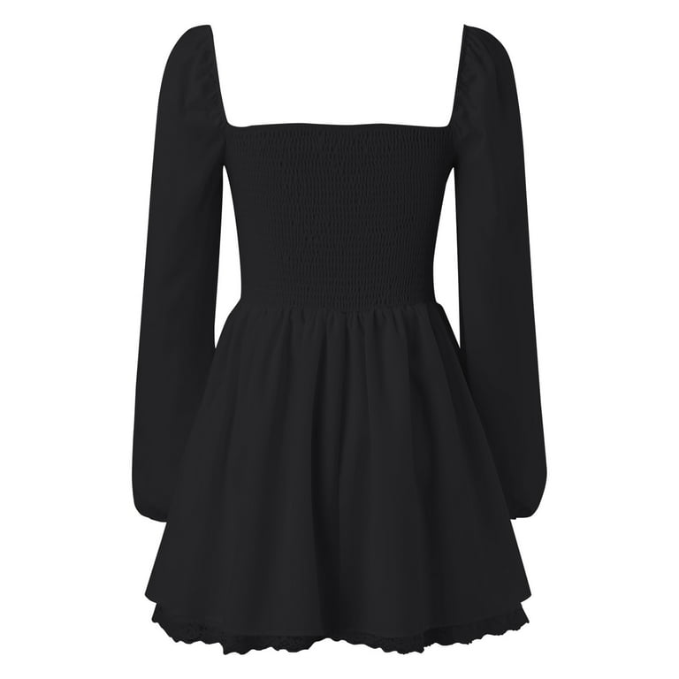 HJYCHN Elegant Milkmaid Corset Dress with Long Sleeves Square Neck Mini  Short Feminine Fashion Garment Black S - Walmart.com