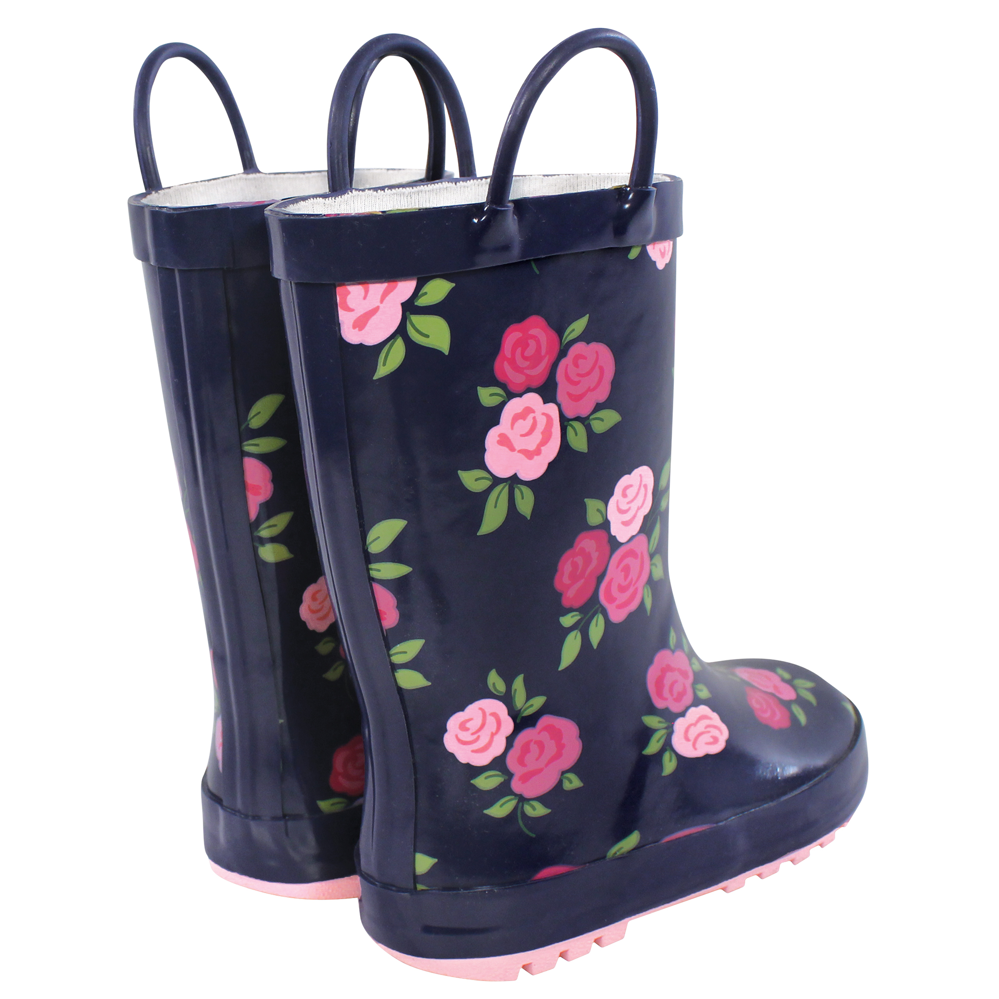 Hudson Baby Girls Rain Boots, Midnight Pink Roses, 8 Toddler