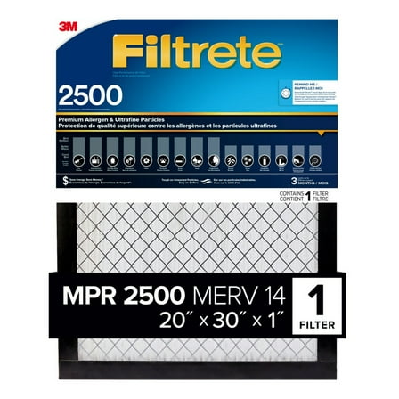 Filtrete 20x30x1 Air Filter, MPR 2500 MERV 14, Premium Allergen and Ultrafine Particles, 1 Filter
