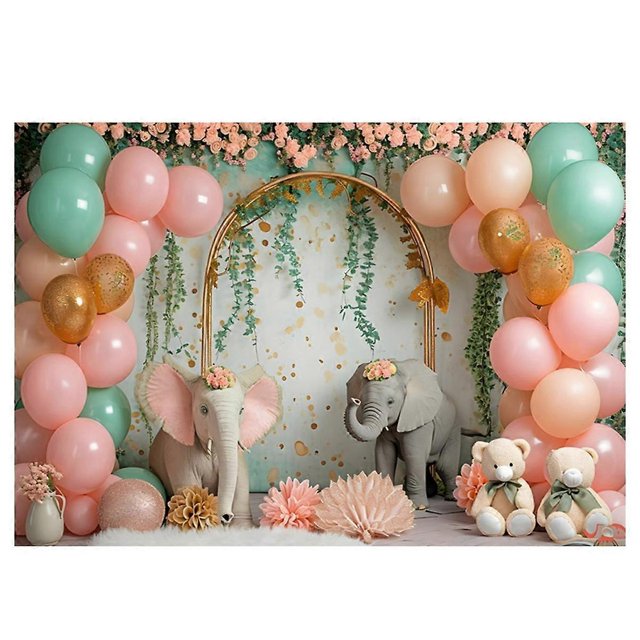 210X150cm Children's Forest Animal Birthday Background Cloth Party Balloon Photography Background Cloth Party Decor, D