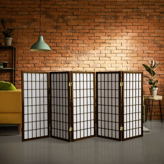 3 ft. Tall Classic Japanese Window Pane Lattice Privacy Screen - Walnut - 5 Panels