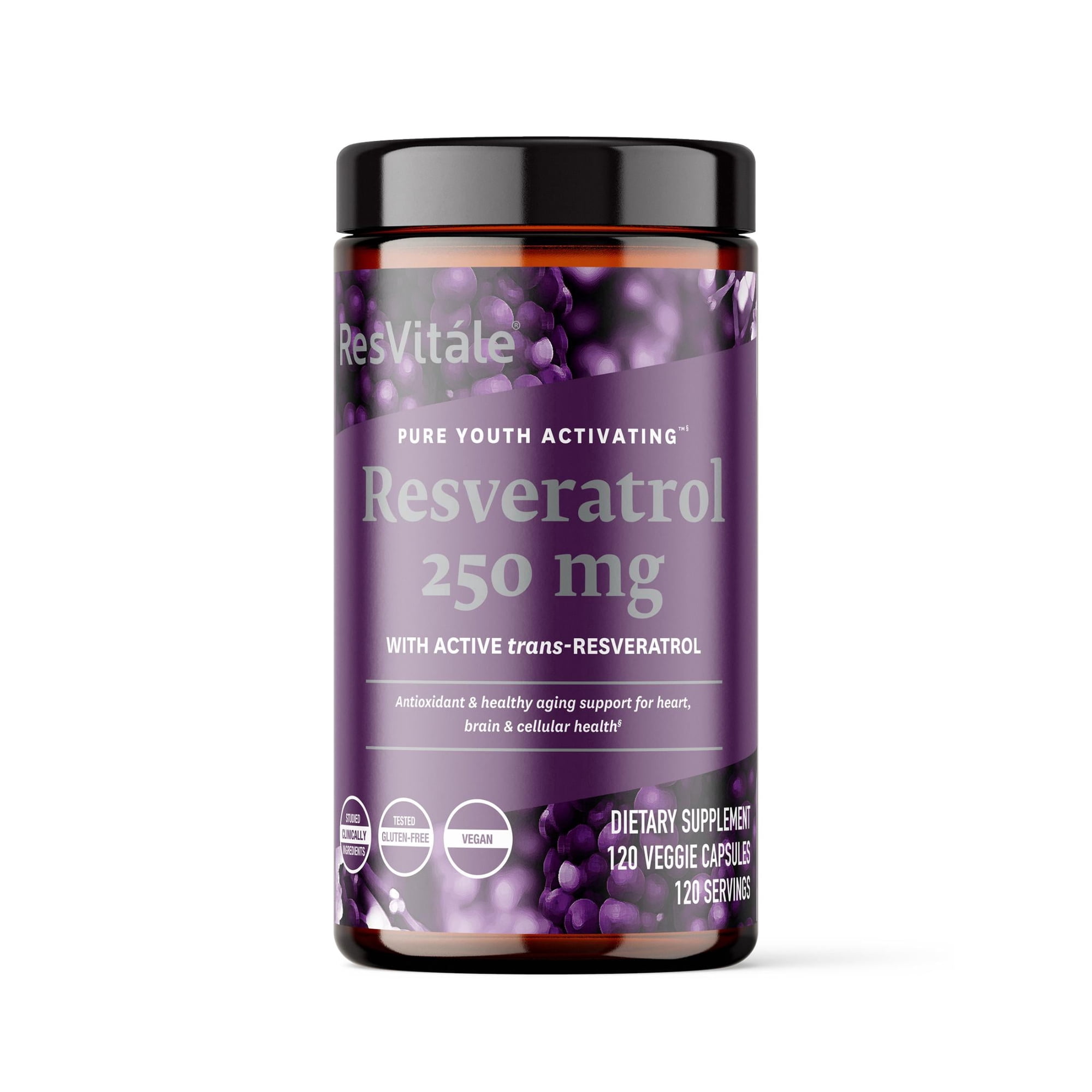 ResVitale Resveratrol 250mg - Anti Aging Antioxidants Supplement for Heart Health & Immune Support - Natural Trans Resveratrol Supplement with Grape Extract & Quercetin, 120 Veggie Caps