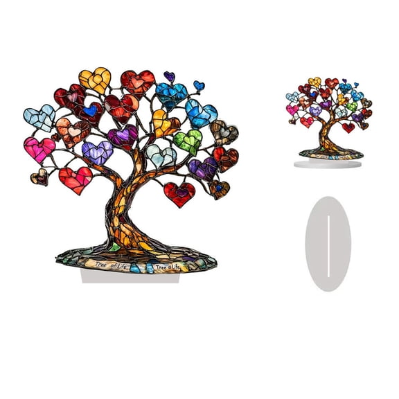 DefiDgd Colorful Heart Tree Table Standing Ornament,2D Flat Acrylic Tabletop Festival Decoration for Farmhouse Desk Centerpieces Wedding Anniversary Office Shelf Mantel Decor