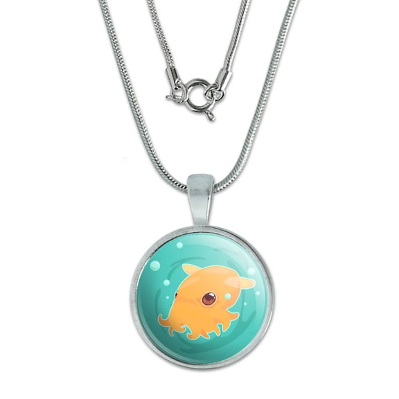 Cute Dumbo Octopus 0.75" Pendant with Sterling Silver Plated Chain