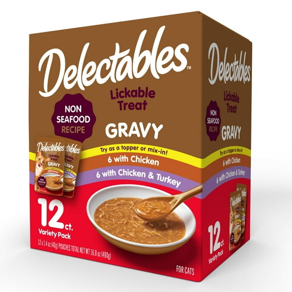 Hartz Delectables Gravy Lickable Wet Cat Treats Variety Pack, 12 Count