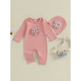 thumbnail image 3 of Hirigin Infant Baby Girl Jumpsuit Clothes Long Sleeve 3D Flower Solid Color Romper + Hat 0 3 6 12 18 Months Cute Outfit Sets, 3 of 8