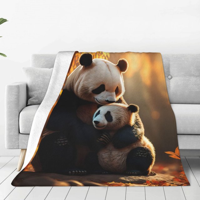 Fotbe Maple Forest Panda Manta de Franela Acolchonada con Estampado, Súper Suave y Esponjosa, Extra Grande para Sofá, Cama, Uso Todo el Año-40"x30"
