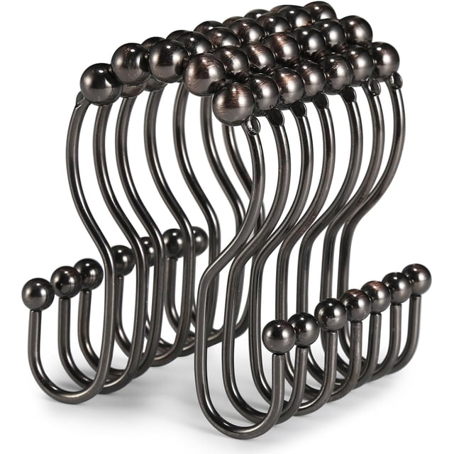 Ganchos de bronce para cortina de ducha, 12 unidades - Ganchos de baño de acero inoxidable, resistentes a la corrosión, anillos deslizantes anticaídas para barras de cortina de ducha,