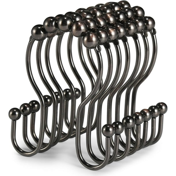 12 ganchos de bronce para cortina de ducha: anillos deslizantes anticaídas para barras de cortina de baño, ganchos de acero inoxidable resistentes a la corrosión, duraderos y fáciles de