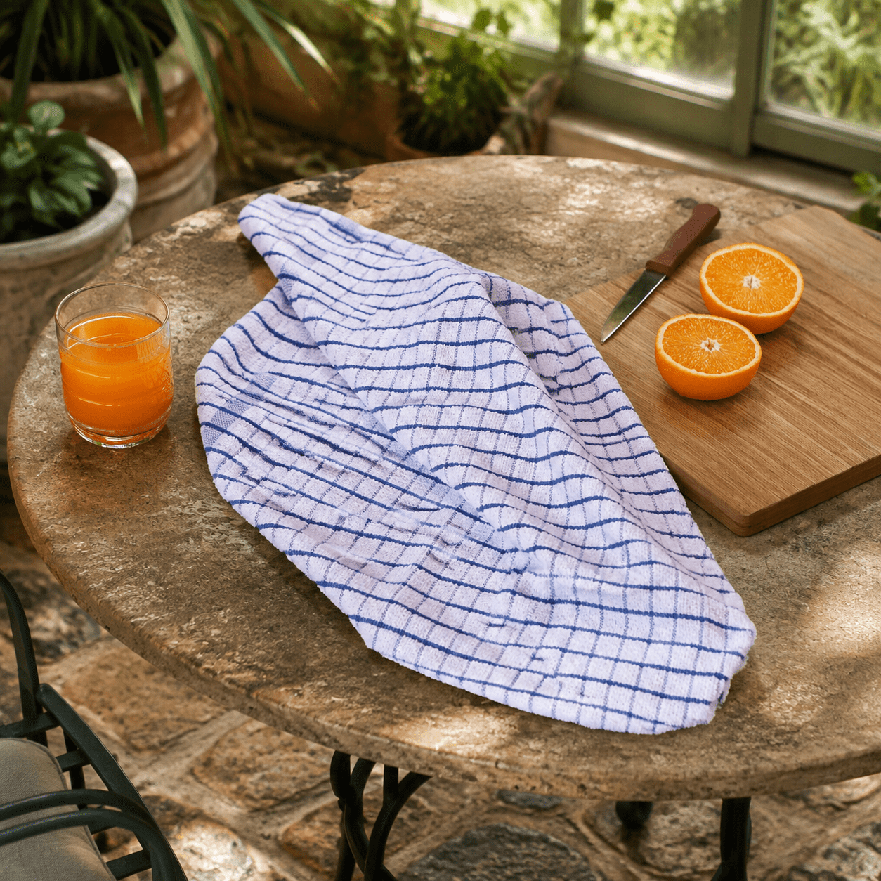 Blue 20 x 28 Inch Set of 4 Terry Cotton Kitchen Towels with Hanging Loop