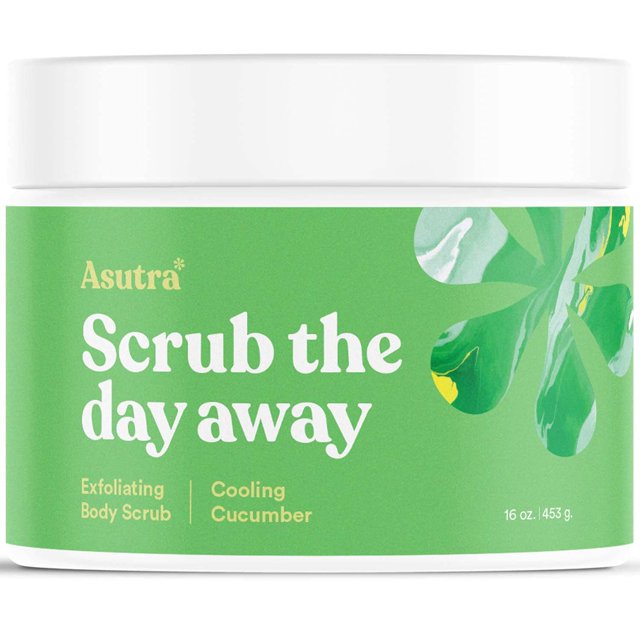 ASUTRA Exfoliante corporal con aceite esencial de sal del Mar Muerto (pepino refrescante) 16 oz - Ultra hidratante suave e hidratante - Aceites de coco, pepino y menta