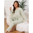 thumbnail image 3 of DARING DIVA Pajamas Long Sleeves Cotton Button Down U Neck Set XS Green Floral, 3 of 6