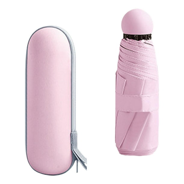 Paraguas de viaje para hombres y mujeres, paraguas para el sol y la lluvia, miniparaguas, sombrilla, rosa con estuche