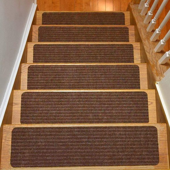 Stair Treads Collection Set of 7 Indoor Skid Slip Resistant Carpet Stair Tread Treads (8 inch x 30 inch) (Brown, Set of 7)