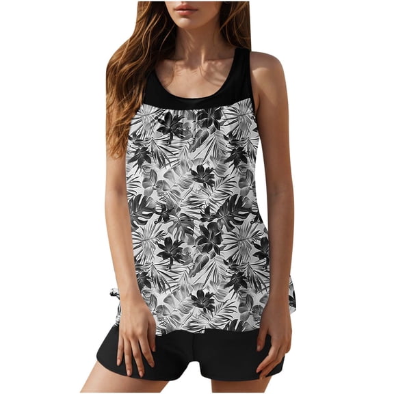 qucoqpe Tankini Swimsuits for Women Fashion Summer Casual Loose Floral Print Modest Bathing Suit with Shorts