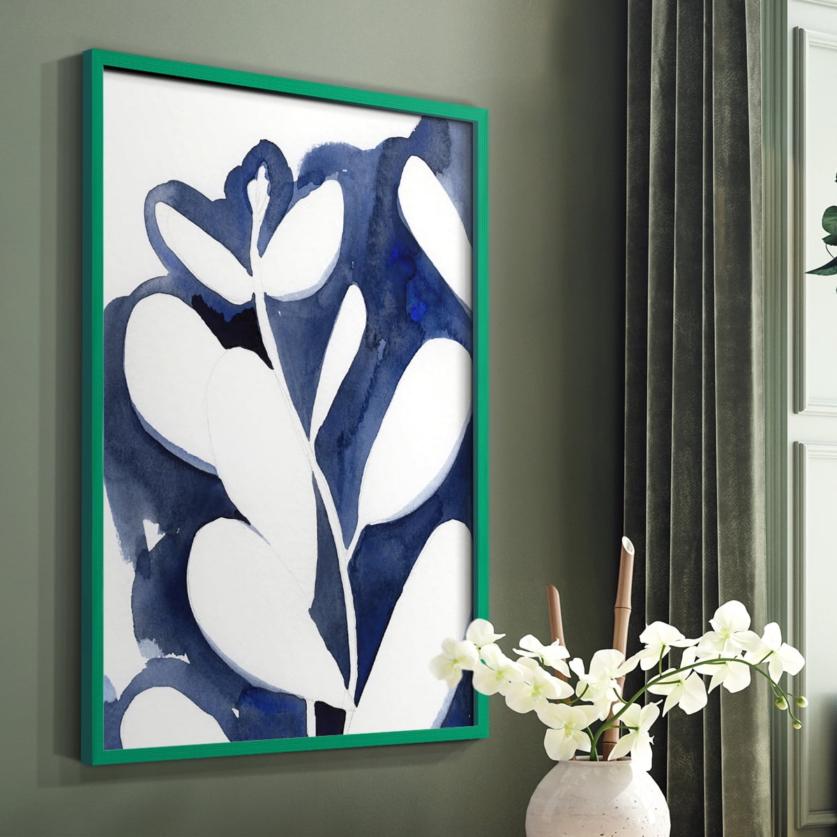 Blue Eucalyptus II Framed Print in Green Solid Wood Framed Print No Nail Hanging
