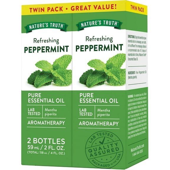 Peppermint Essential Oil | Twin Pack | 2 Pack of 2 fl oz (59 mL) | Mentha Piperita | By Nature's Truth