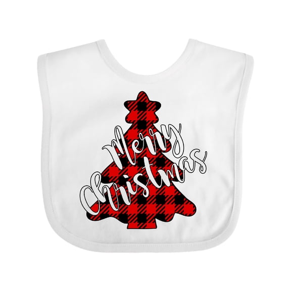 Inktastic Red Buffalo Plaid Christmas Tree Boys or Girls Baby Bib
