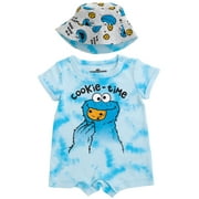 Sesame Street Cookie Monster Infant Baby Boys Romper and Hat Newborn to Infant