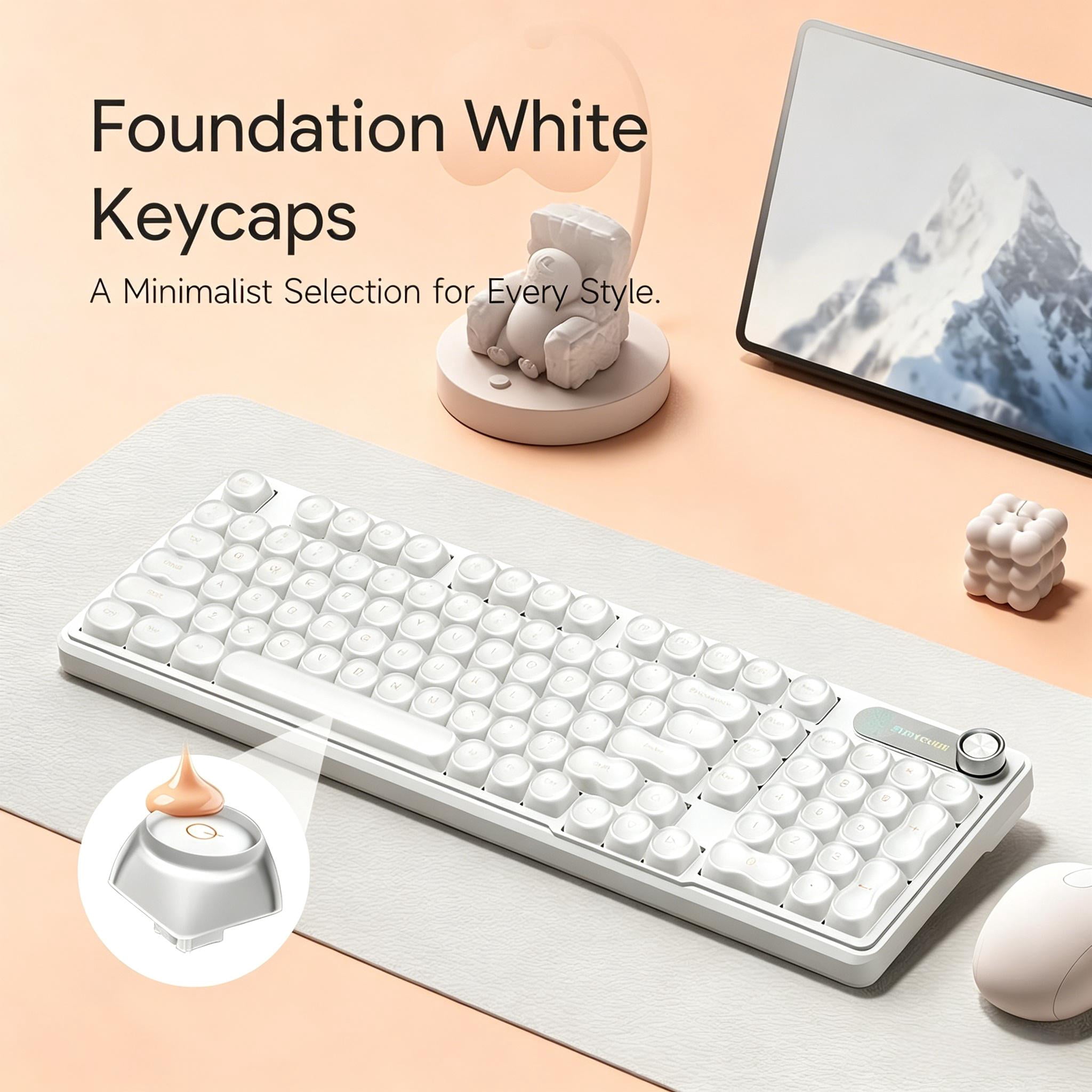 Rechale IP98 Foundation Mechanical Feel Keyboard, 98-Key Compact Wired Keyboard, IPX8 Waterproof Front Printed RGB Keycaps, Cute Makeup Style (Pink White)