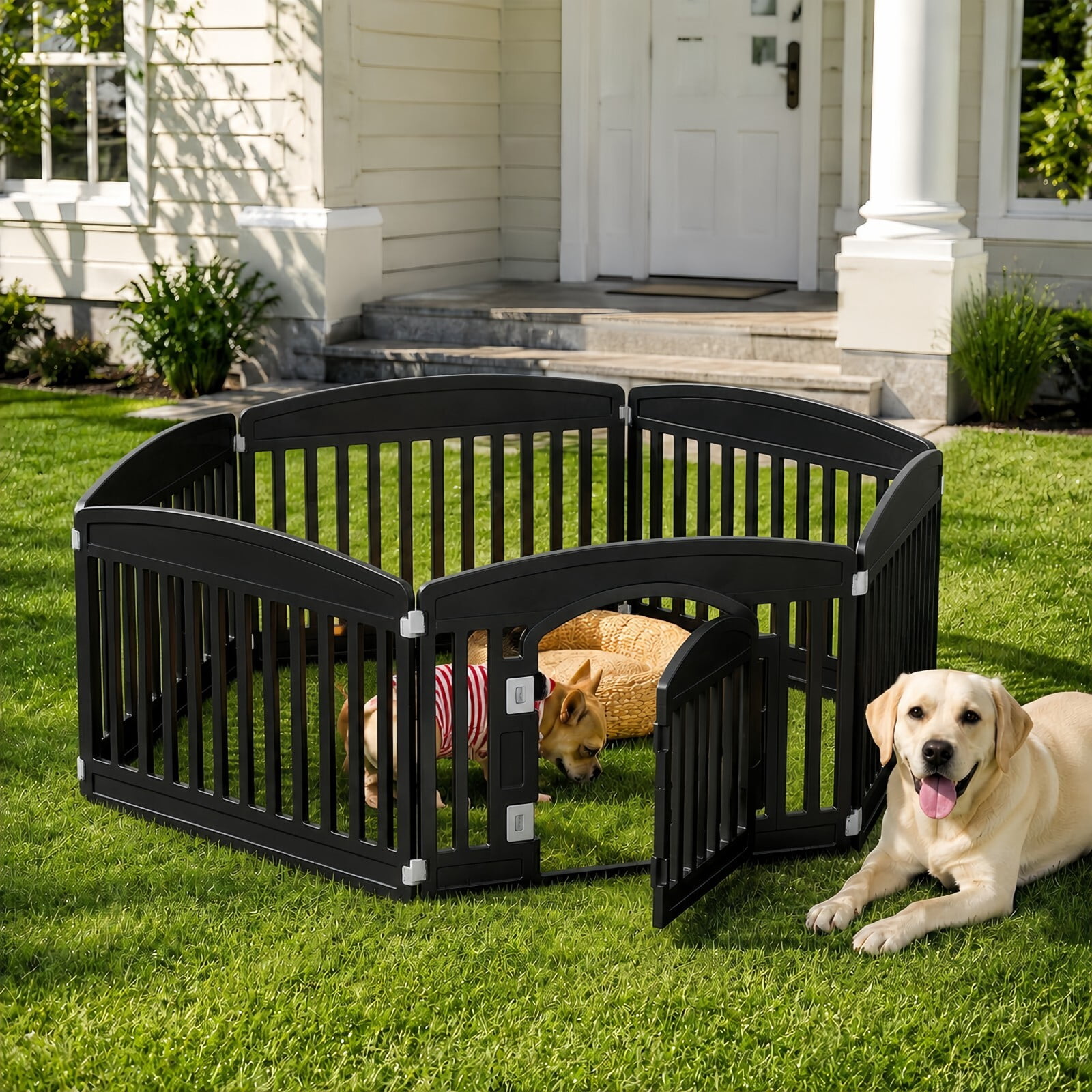Kelno Dog Playpen 6 Panels Pet Fence with Safety Lock Non Slip Bottom, Black