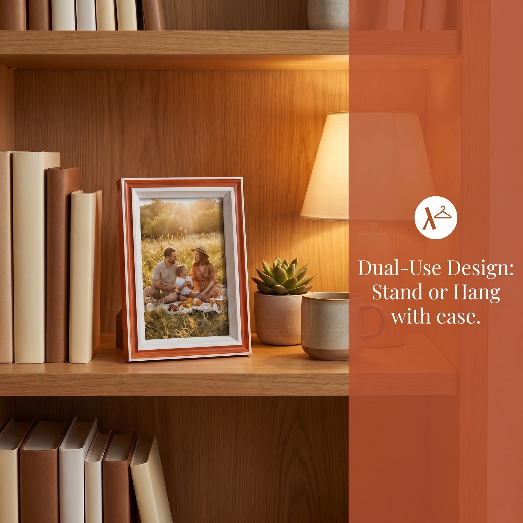 Unique Bargains Classic MDF Wood Picture Frame for Wall Mounting Orange-Red 4" x 6"