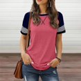 thumbnail image 2 of Vente Chaude! T-Shirts Basiques pour Femmes Uooqdmx, Chemise Rayée pour Femmes, Hauts à Blocs de Couleur pour Femmes, T-Shirt à Col Rond Ample et Décontracté, Chemises à Manches Courtes pour Femmes, Rose Vif P, 2 of 6