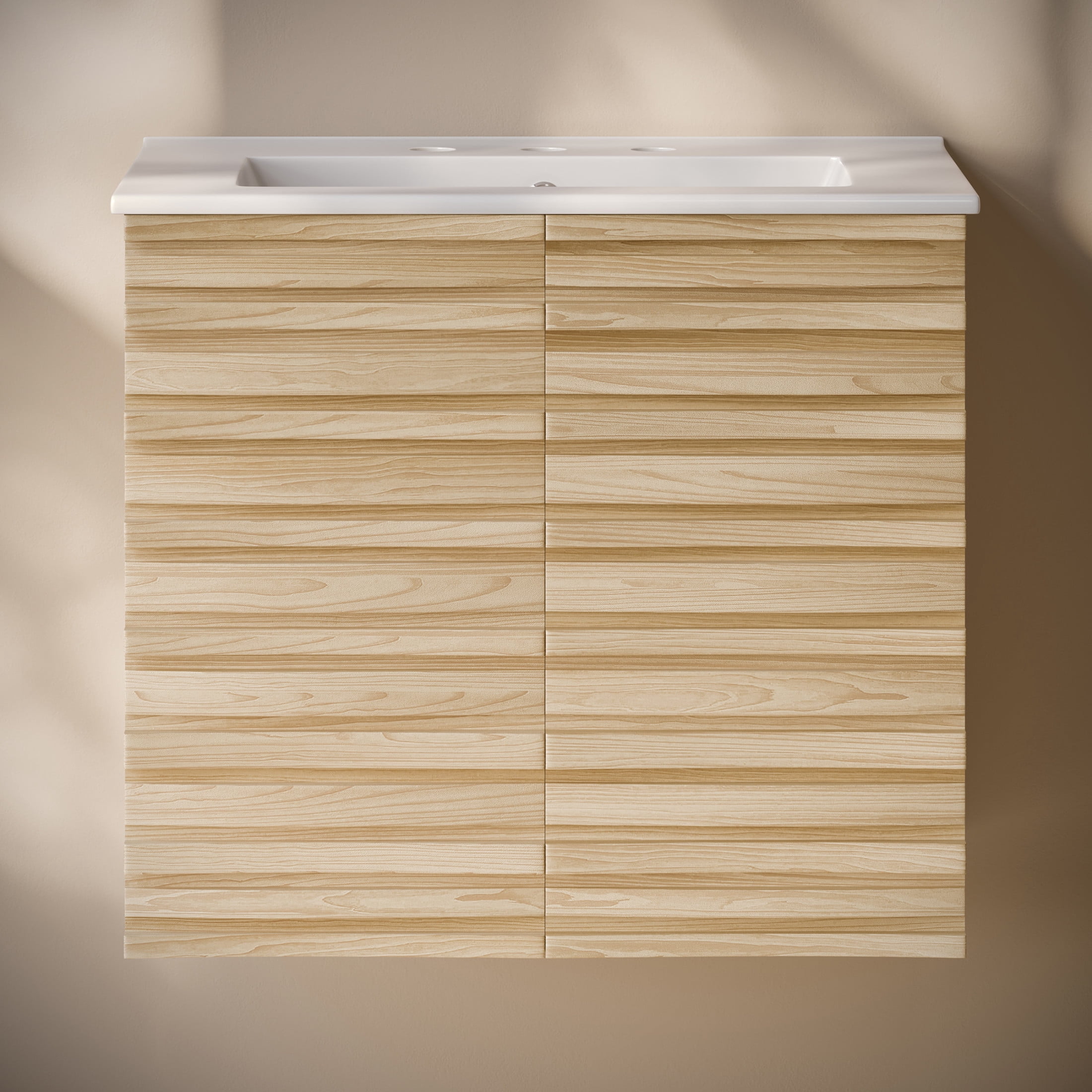 Cascade 24" Wall-Mounted Bathroom Vanity in Natural Oak with 3-Hole Widespread Sink Top