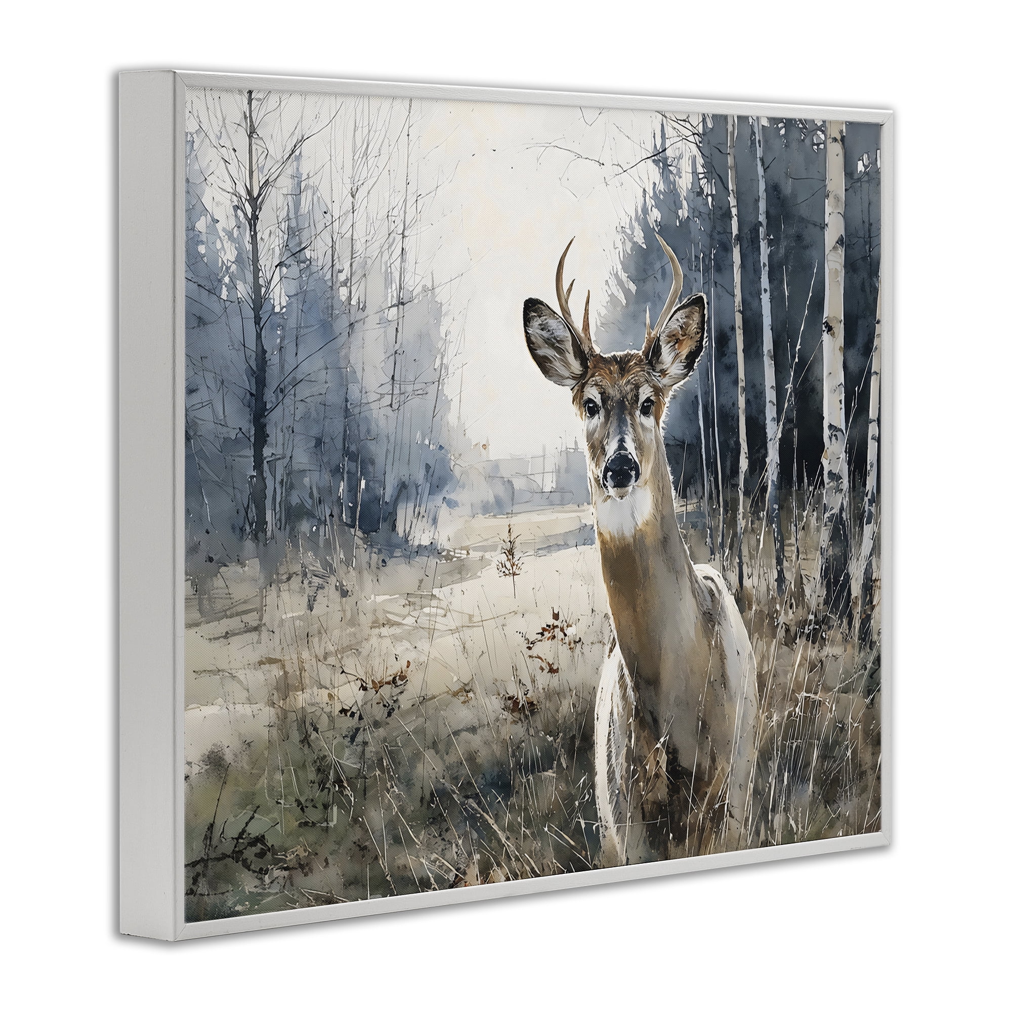 Stupell Industries Deer in Winter Wilderness White Framed Giclee Art, design by Franklyn Gregory