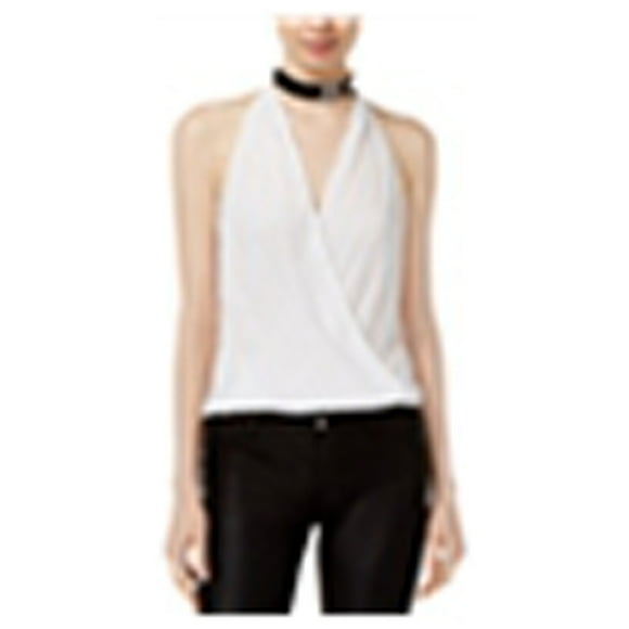 Lily Black Womens Crystal-Pleated Knit Blouse, White, Small