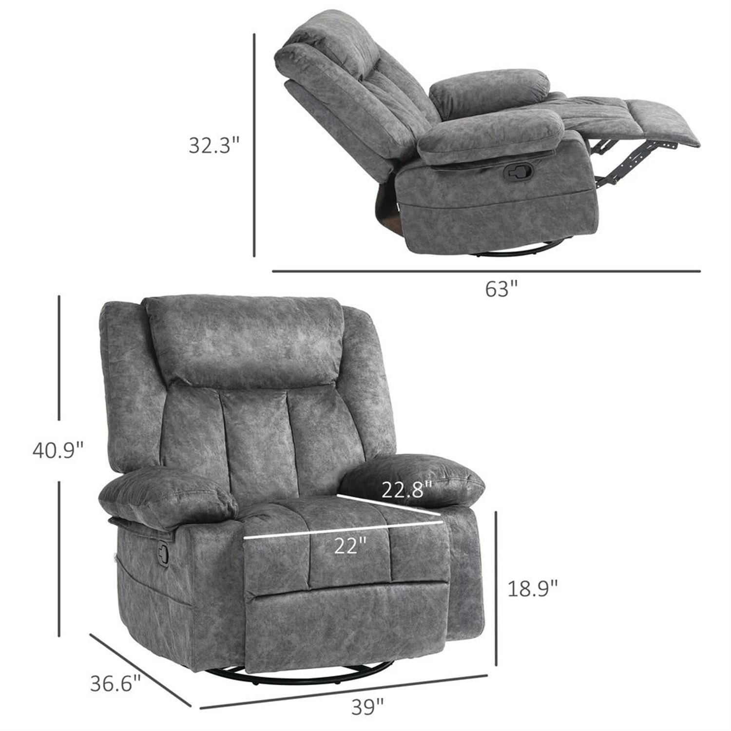 Demi Bonn 39" High-Back Swivel Recliner with Cushion, Comfortable Footrest, Fabric Rocking Chair for Living Room, Gray