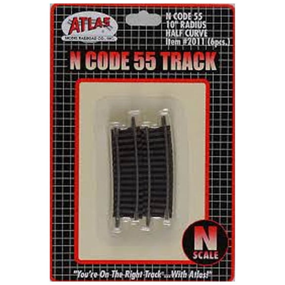 Atlas N Scale Code 55 10" Radius 1/2 Curve 6-Pack Model Train Track