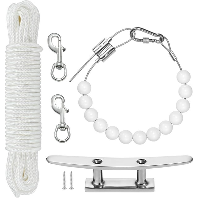 LEEYNEER 50Ft Flag pole Rope Kit Polyester Halyard Flag Rope with 2 Pcs 3.5\u201DStainless Steel Swivel Snap Hooks & Adjust Length Flag Pole Retainer Ring Marine Grade Flag Pole Acc