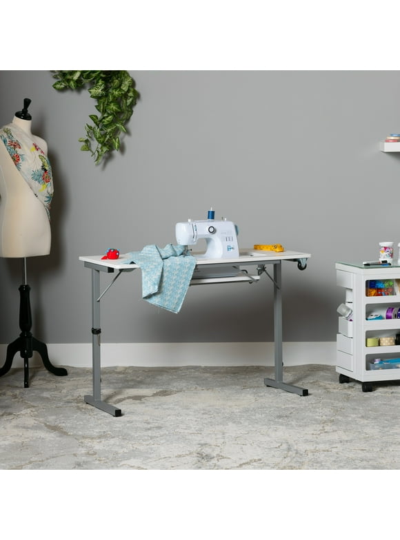 Rollaway II Portable Sewing Table Silver / White