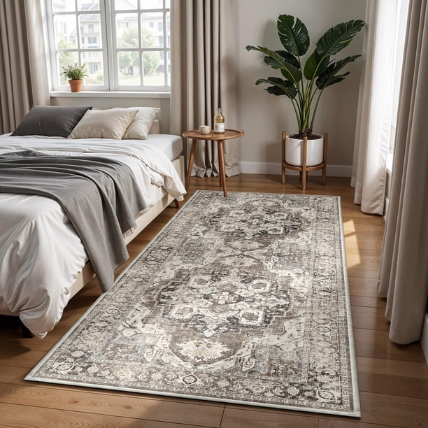 Alfombra YOUFORTONG, lavable, de poliéster, 90 x 180 cm, color beige
