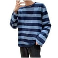 thumbnail image 2 of Jinhomg Mens Striped Shirt Long Sleeve Crew Neck Cotton Tees Street Loose Bottoming Shirts Casual Lounge Basic Holiday Tee Shirt, 2 of 3