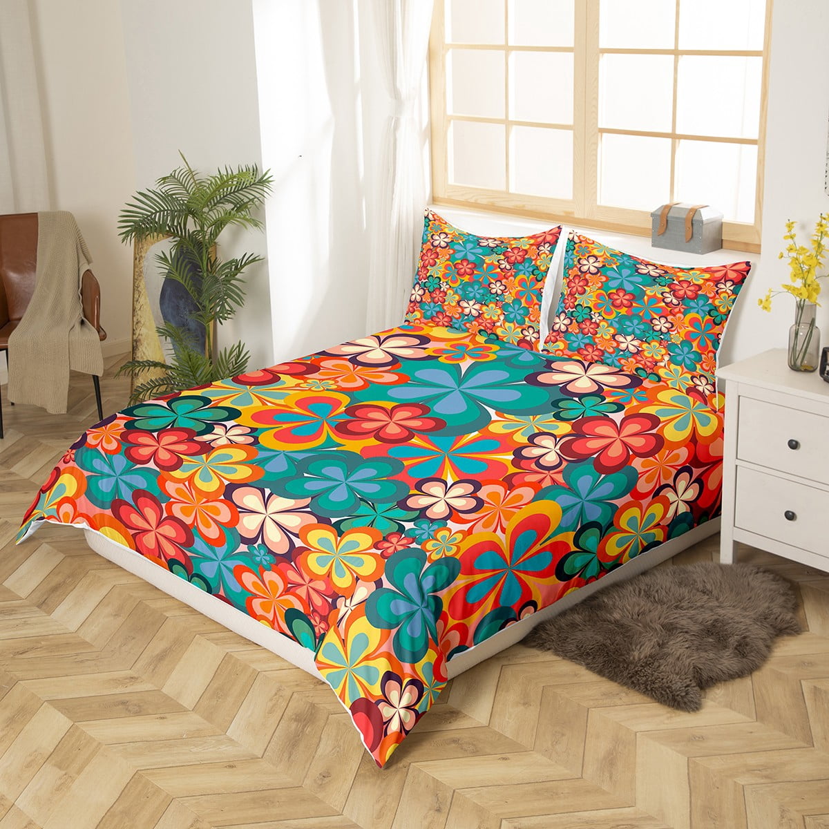 Boho Aztec Queen Duvet Cover Set - Black & White Geometric Reversible Bedding, 3 Piece (Cover + 2 Shams), Soft Microfiber