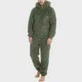 thumbnail image 2 of JUUYY Winter Sherpa Fuzzy One Piece Pajamas for Men Hoodie Zipper Jumpsuits Loungewear Long Sleeve Warm Fleece Plush Romper Army Green S, 2 of 6