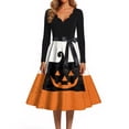 thumbnail image 4 of Women's Halloween Dress Bone Hepburn Long Sleeve Funny Dresses Castle Cocktail V-Neck Novelty Tea Length Dress with Belt L, 4 of 5