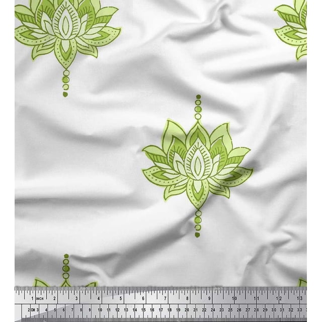 Soimoi Cotton Voile Fabric Dot & Lotus Block Print Sewing Fabric Yard 42 Inch Wide