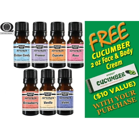 - Top Fragrance Oil Gift Set 10 mL Each - Best 7 Scented Perfume Cotton Candy, Freesia, Frosted Cupcake, Rose, Violet, Vanilla & Strawberry - by Sponix