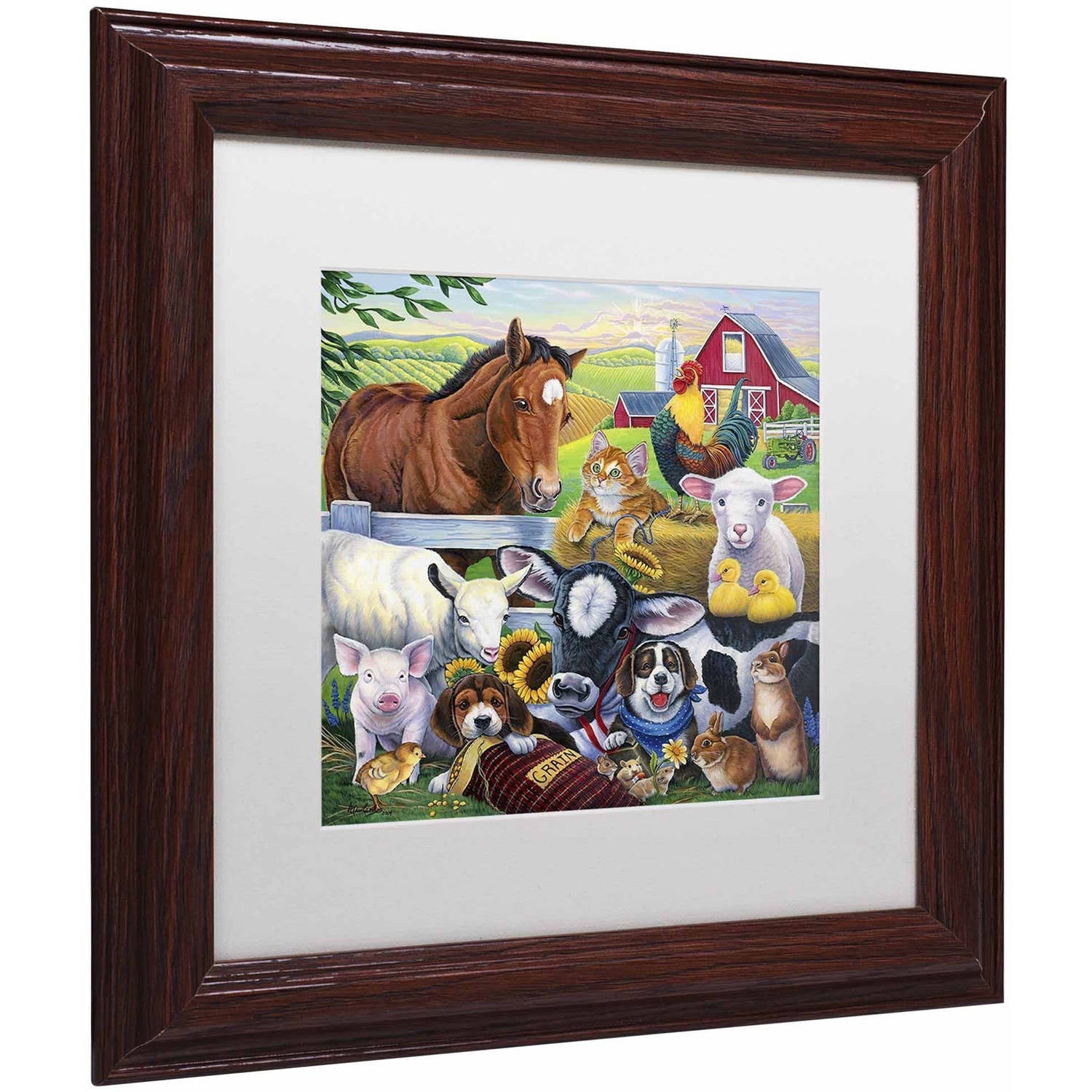 Trademark Fine Art 'Farm Friends' Canvas Art by Jenny Newland, White Matte, Wood Frame