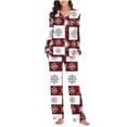 thumbnail image 4 of Women Christmas Pajama Set Long Sleeve Fleece Sleepwear Two Piece Pjs Winter Loungewear Snowman Print Nightwear, 4 of 7