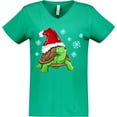 thumbnail image 3 of Inktastic Christmas Turtle in with Santa Hat and Snowflakes Women's V-Neck T-Shirt, 3 of 5