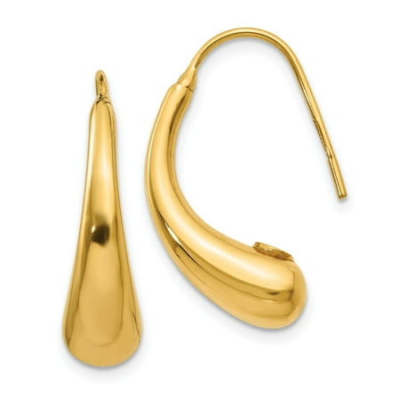 Shepherd Hook Earrings - Roy Rose Jewelry 14K Yellow Gold Polished Puffed Teardrop Shepherd Hook Earrings