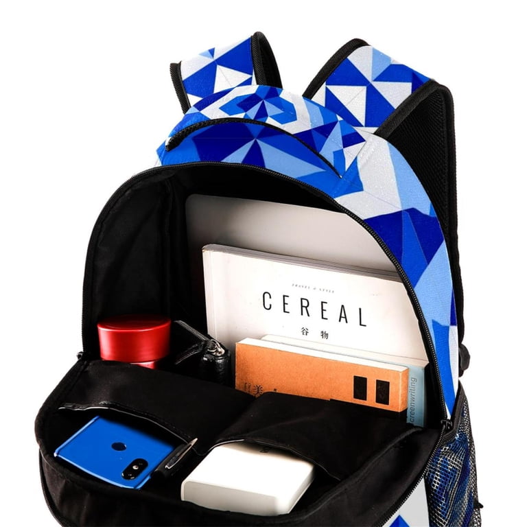 Lightweight Backpack Blue and White Geometry School Bag  display picture 2