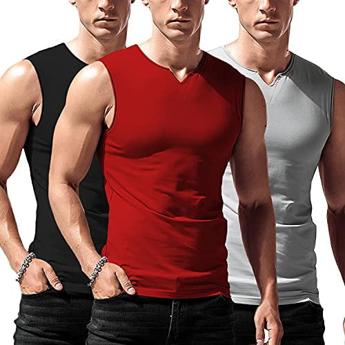 Babioboa Mens 2 Pack Gym Tank Tops Workout V-Neck Sleeveless T-Shirts Fitness Bodybuilding Muscle Tee