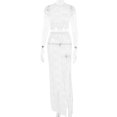 thumbnail image 3 of Faldas largas Conjunto de falda de encaje de 2 piezas para mujer Traje de vacaciones transparente con cuello redondo (Blanco S) Cgtredaw Blanco T S para Mujer, 3 of 8
