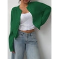 thumbnail image 4 of Women'S Button Down Long Sleeve Crewneck Crop Cardigan Sweater Cute Knitwear Clothes Green XL, 4 of 7