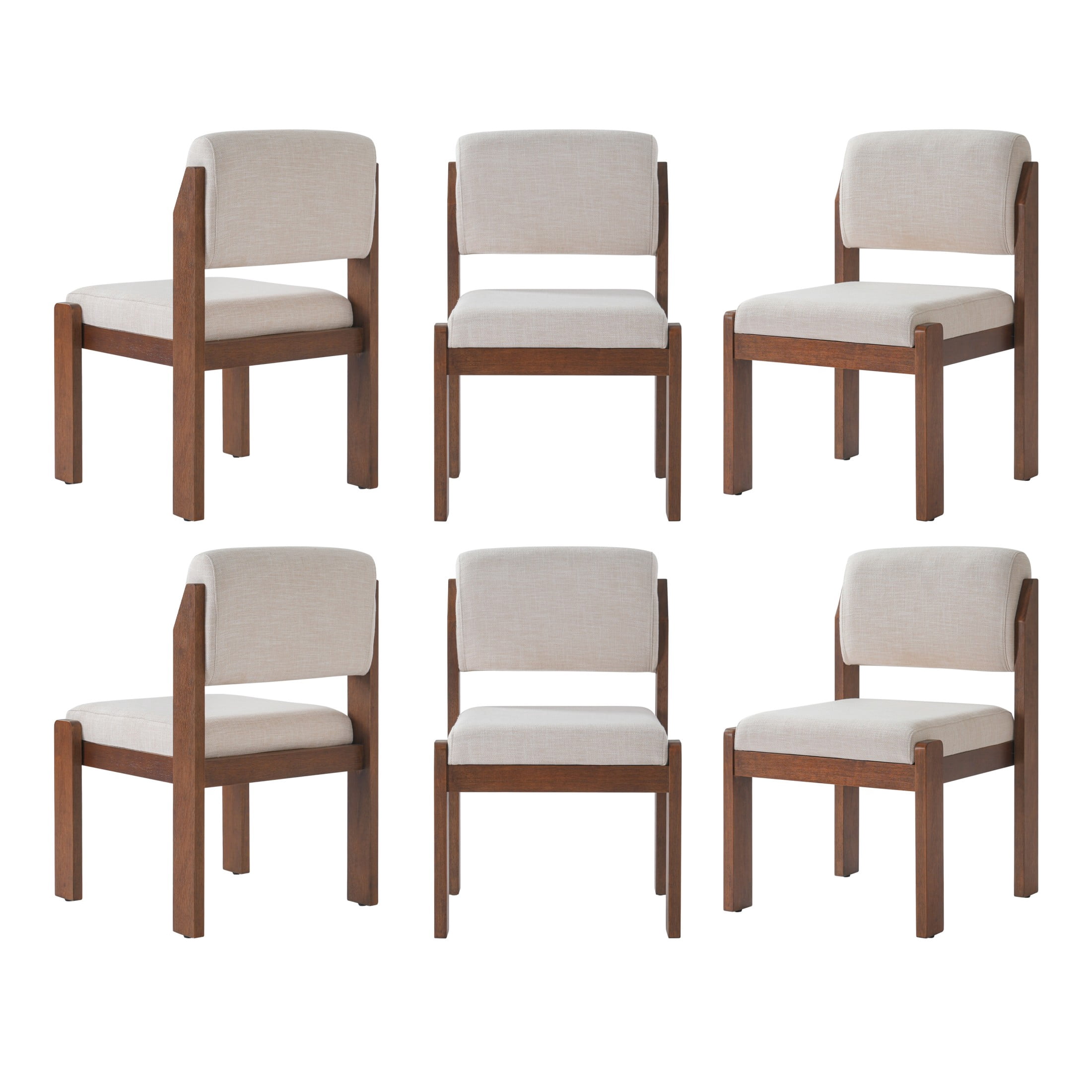 Christopher Knight Home Modern Upholstered Dining Side Chairs, Wood Frame, Walnut+Beige, Set of 6